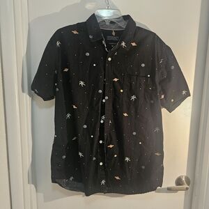 Men's Black Space-Themed Casual Button Down Shirt